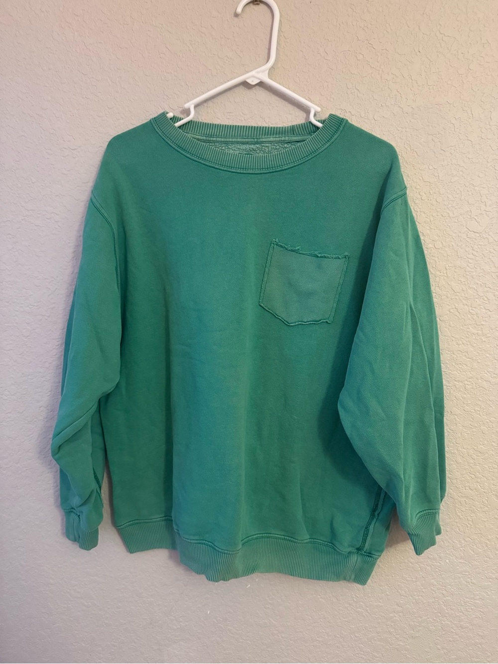 aerie Teal Green Crewneck Sweatshirt with Chest Pocket